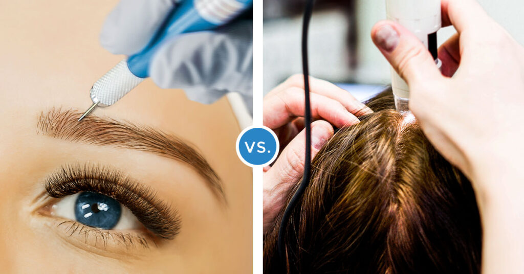 Applying microblading techniques and micropigmentation.